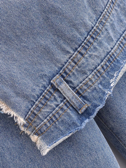 Frauen Kleidung Französisch Hohe Taille Abnehmen Falsche Zwei Stück Patchwork Casual Denim Hose