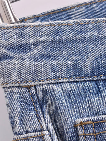 Frauen Kleidung Französisch Hohe Taille Abnehmen Falsche Zwei Stück Patchwork Casual Denim Hose