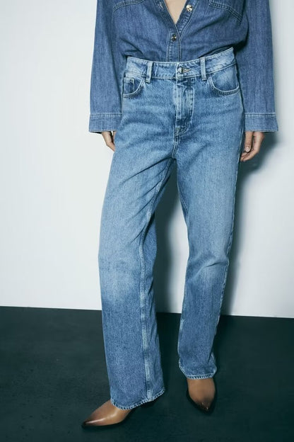 Jeans longs droits taille haute pour femmes, vêtements d'automne