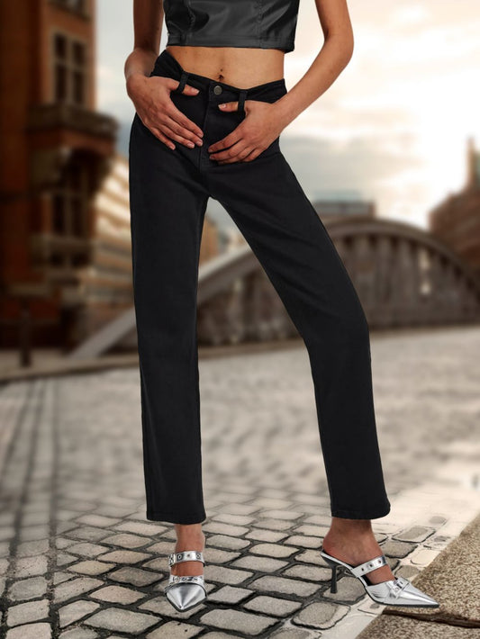 Damen Jeans mit Stretch und hoher Taille in Schwarz