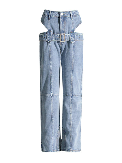 Frühling Cropped Outfit Gerade Bein Hosen Design Overalls Hosen Washed Jeans Frauen