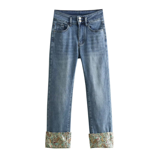 Printemps été chinois haute qualité Vintage Satin Patch mince minceur jean court