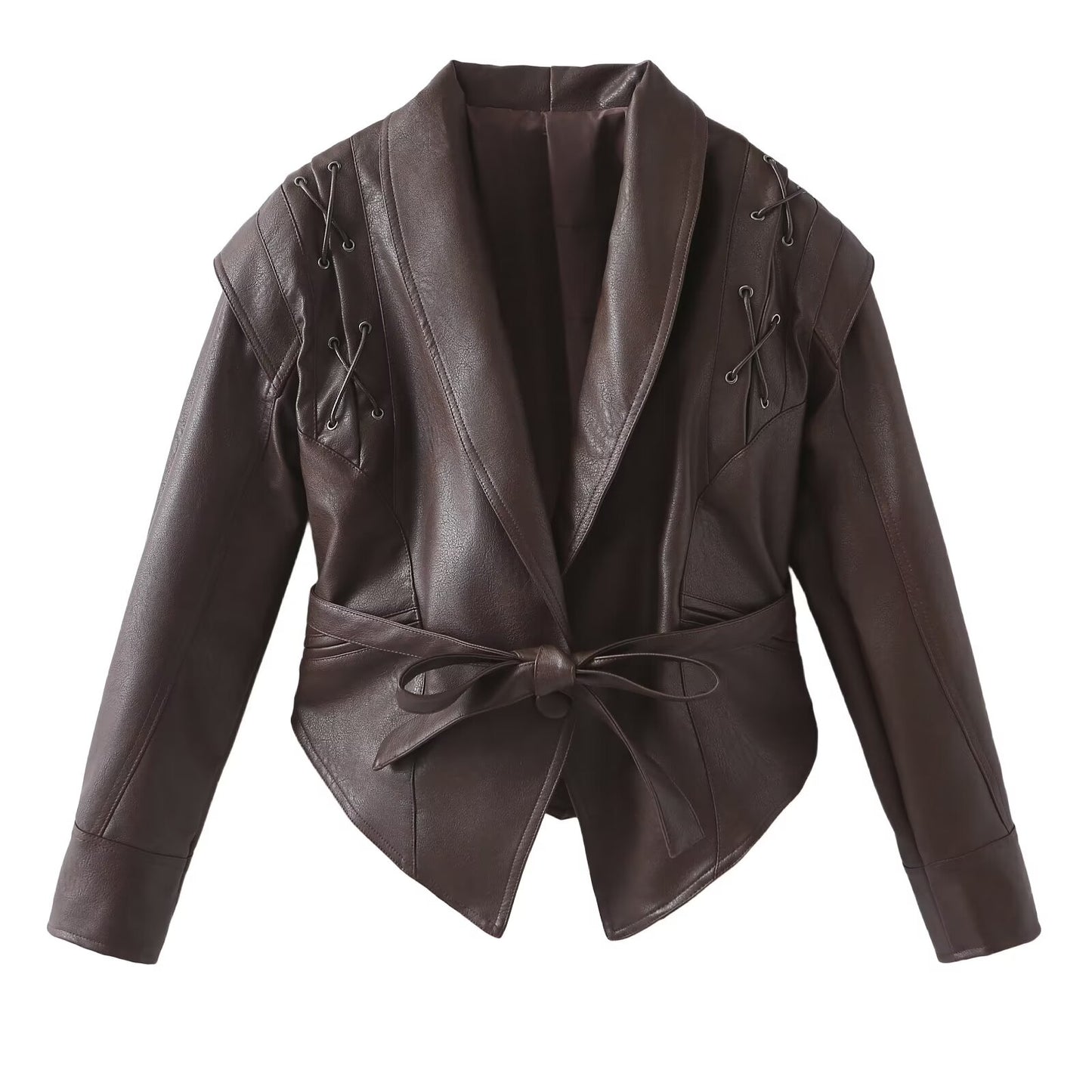 Manteau en cuir marron café décontracté pour femme, vêtement d'hiver tout-assorti