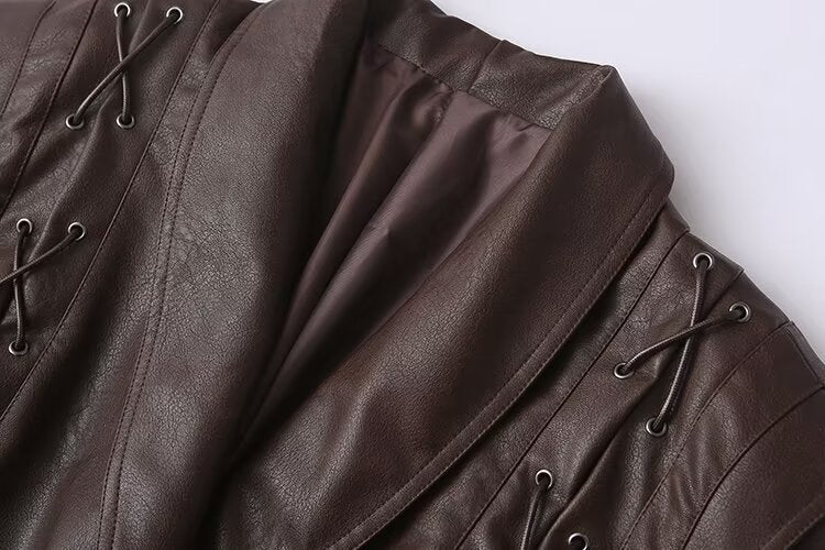 Manteau en cuir marron café décontracté pour femme, vêtement d'hiver tout-assorti