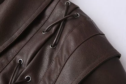 Manteau en cuir marron café décontracté pour femme, vêtement d'hiver tout-assorti