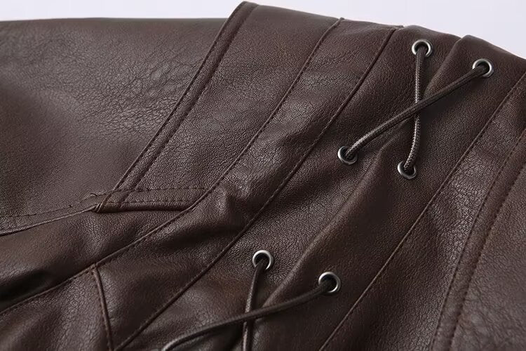 Manteau en cuir marron café décontracté pour femme, vêtement d'hiver tout-assorti