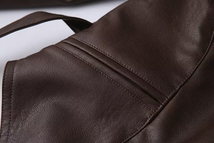 Manteau en cuir marron café décontracté pour femme, vêtement d'hiver tout-assorti