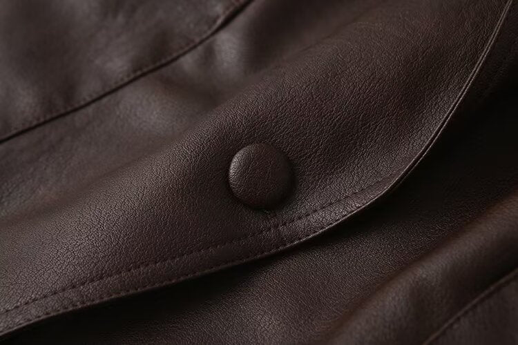 Manteau en cuir marron café décontracté pour femme, vêtement d'hiver tout-assorti