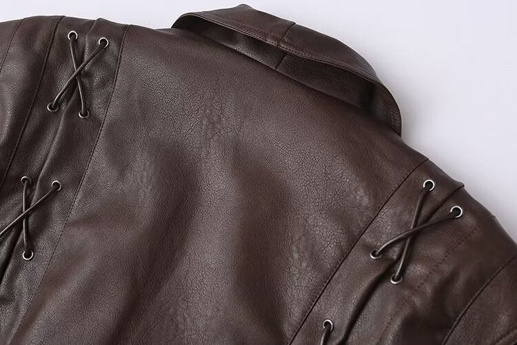 Manteau en cuir marron café décontracté pour femme, vêtement d'hiver tout-assorti