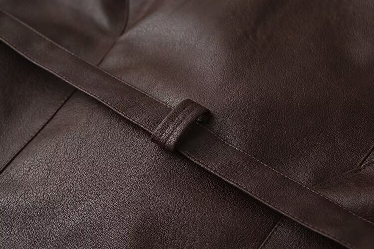 Manteau en cuir marron café décontracté pour femme, vêtement d'hiver tout-assorti