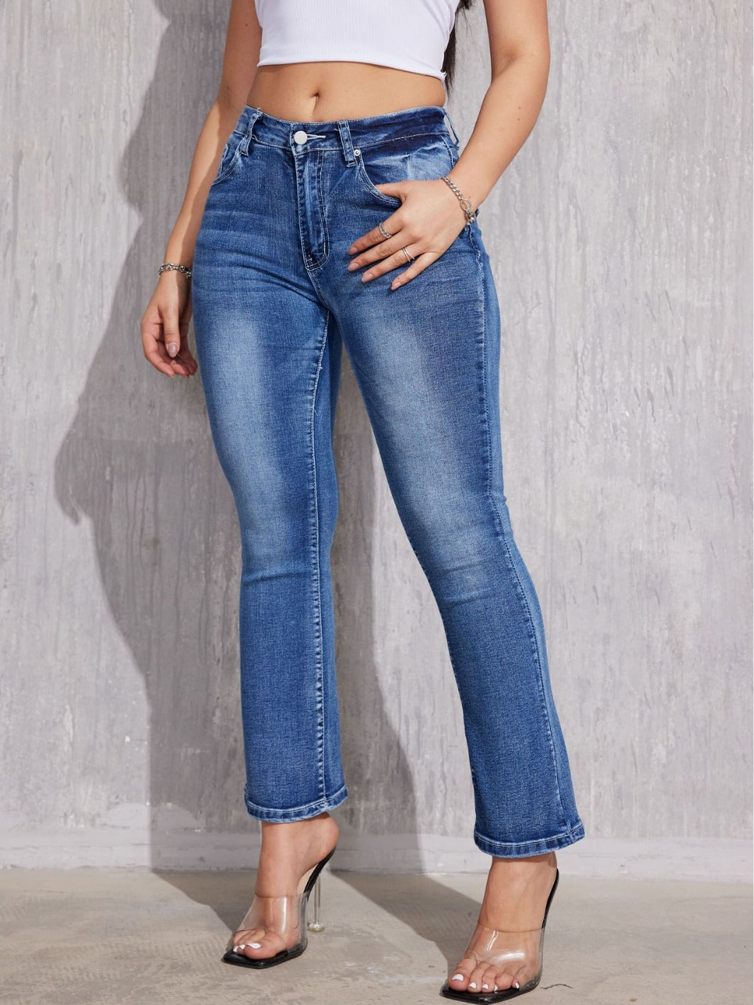 Autumn Winter Show Lines No Elastic Slim Fit Slimming Blue Denim Women All-Matching Straight Pants