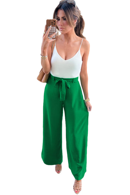 Pantalon large ceinturé à taille haute vert vif