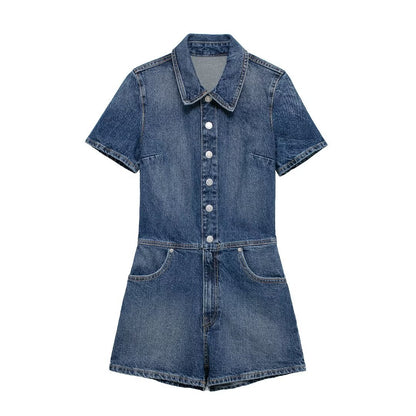 Combinaison short en jean pour femme