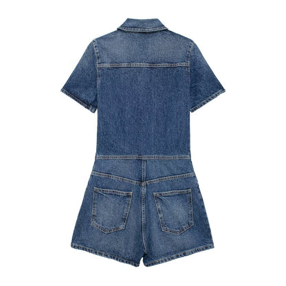 Combinaison short en jean pour femme