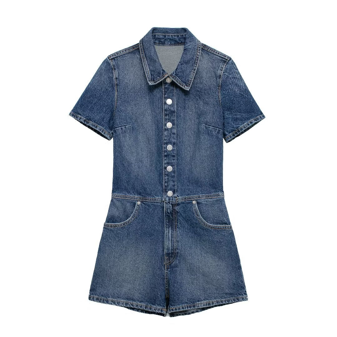 Women Denim Shorts Jumpsuit