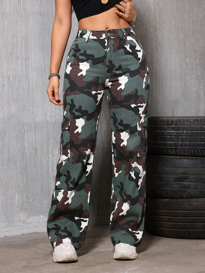 Retro Camouflage Workwear Jeans Women Summer Fried Street Sweet Cool Loose Straight Drooping Wide Leg Casual Pants