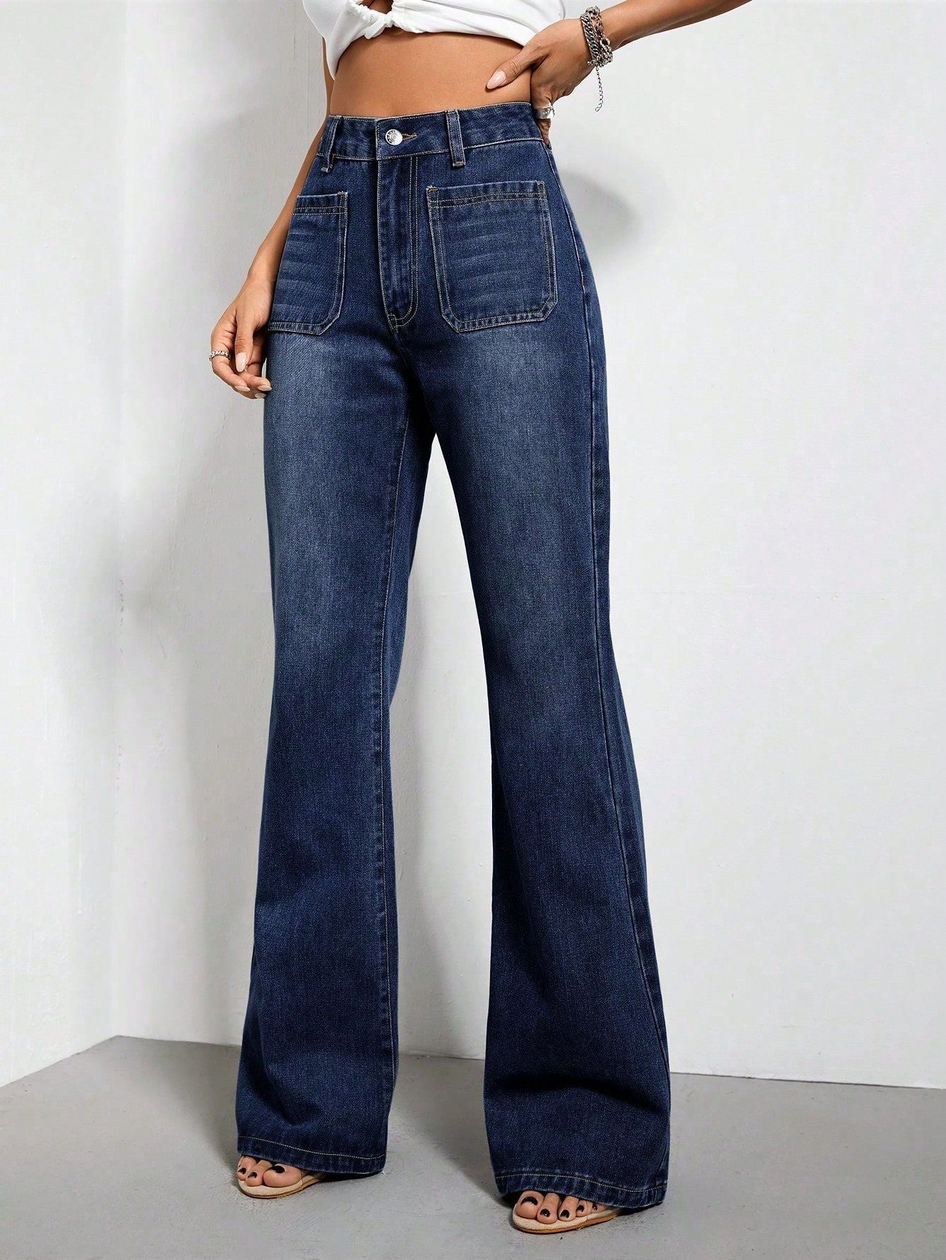 Pantalon en denim taille haute ample pour femme