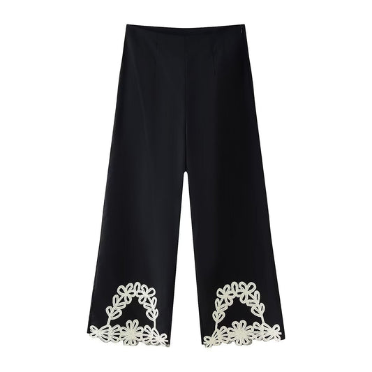 Pantalon floral à broderie florale printemps-été