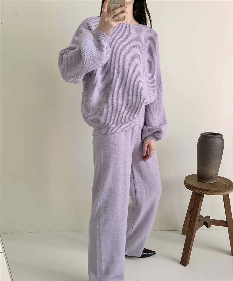 Loose Knitting Suit Women Autumn Winter Round Neck Sweater Wide Leg Pants