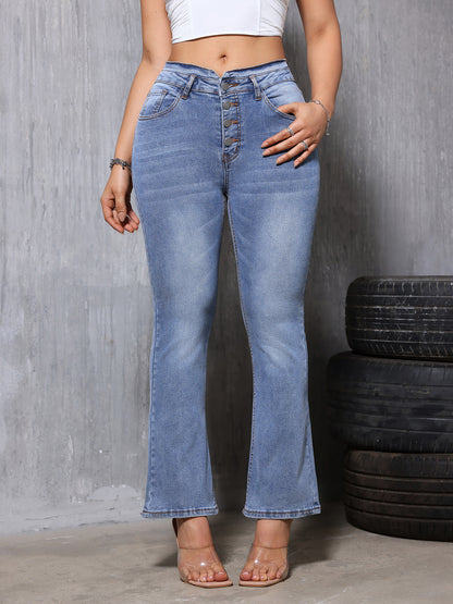 Summer High Waist Bootcut Jeans Women Fashionable Stretch Slim Fit Straight Speaker Trousers