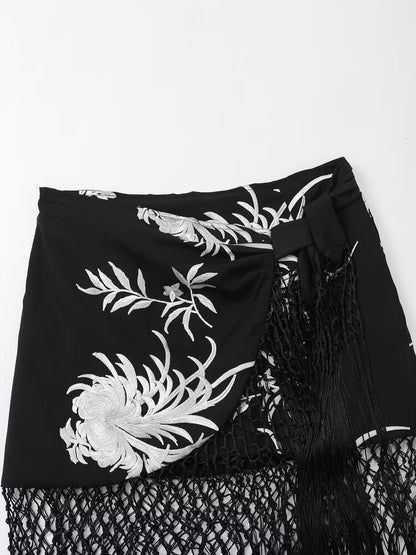 Summer Women Clothing Slim Tassel Embroidery Sarong Skirt