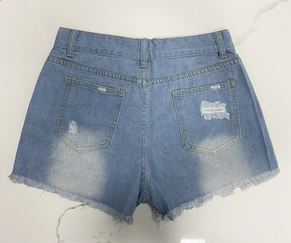 Gerippte Jeansshorts mit Aufnähern und Aufnähern für Damen