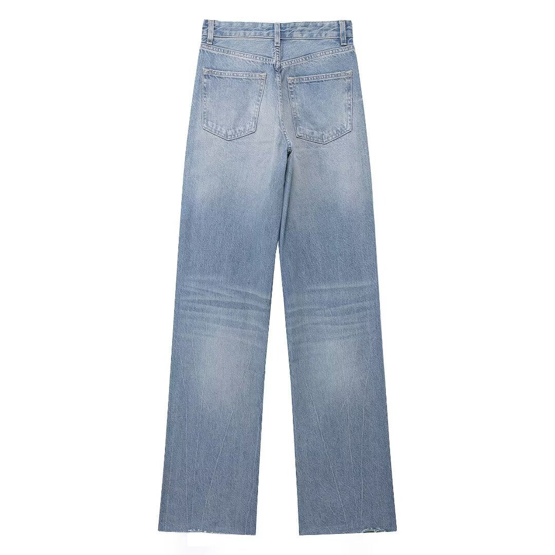 Herbst Damen Kleidung Weites Bein Mittel Taille Lange Jeans