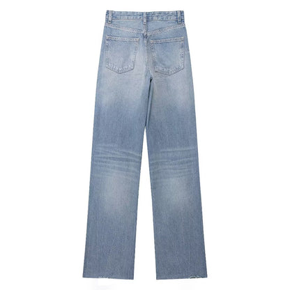 Herbst Damen Kleidung Weites Bein Mittel Taille Lange Jeans