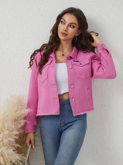 Manteau en jean court rose pour femme, amincissant, tendance, printemps