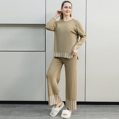 Ensemble deux pièces pour femmes, pull à col rond, taille haute, pantalon