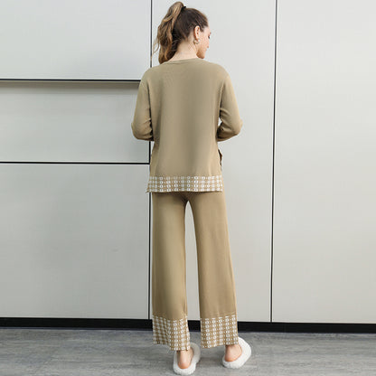 Ensemble deux pièces pour femmes, pull à col rond, taille haute, pantalon