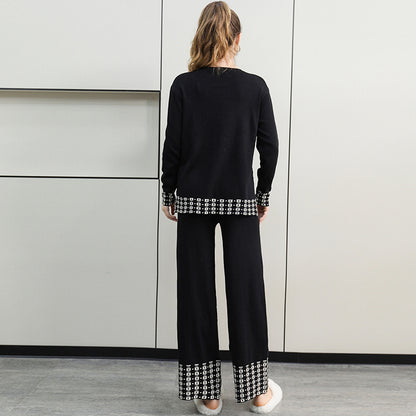 Ensemble deux pièces pour femmes, pull à col rond, taille haute, pantalon