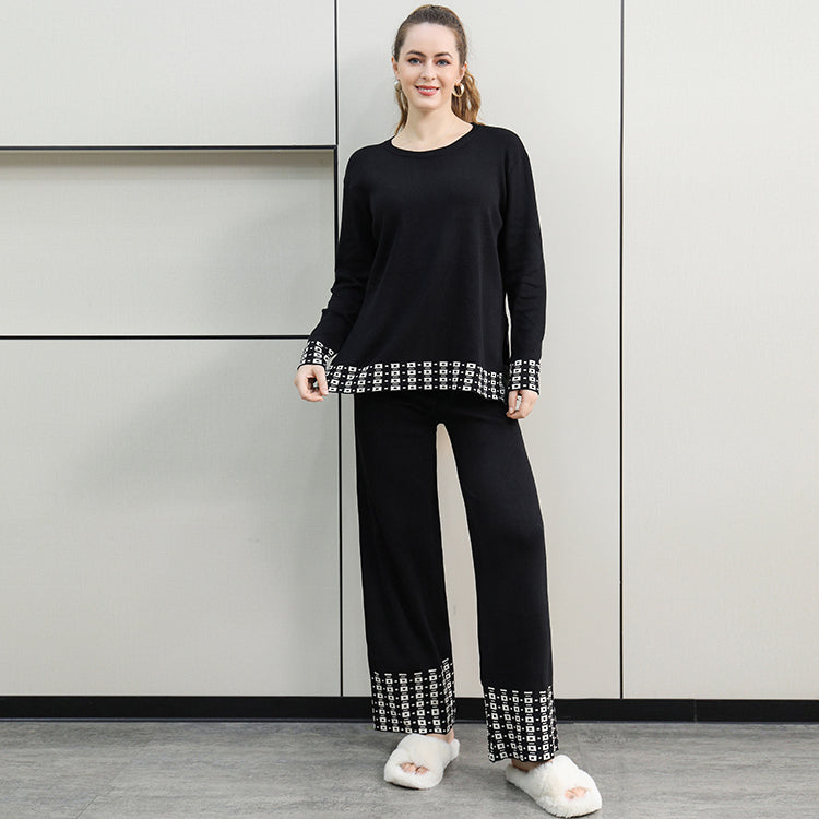 Ensemble deux pièces pour femmes, pull à col rond, taille haute, pantalon