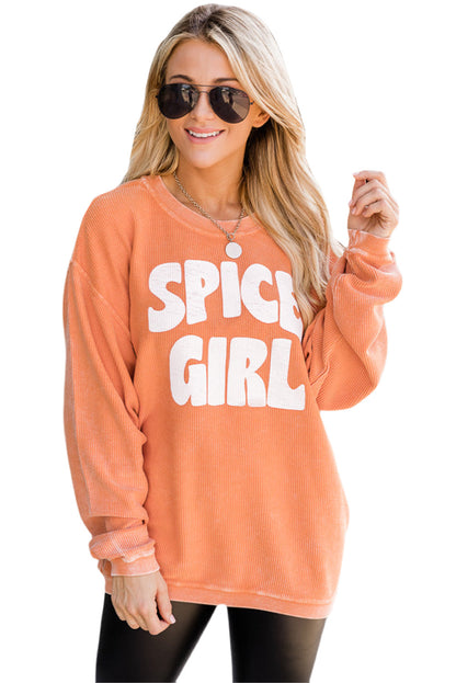 Orangefarbenes, schnurgebundenes SPICY GIRL Grafik-Sweatshirt