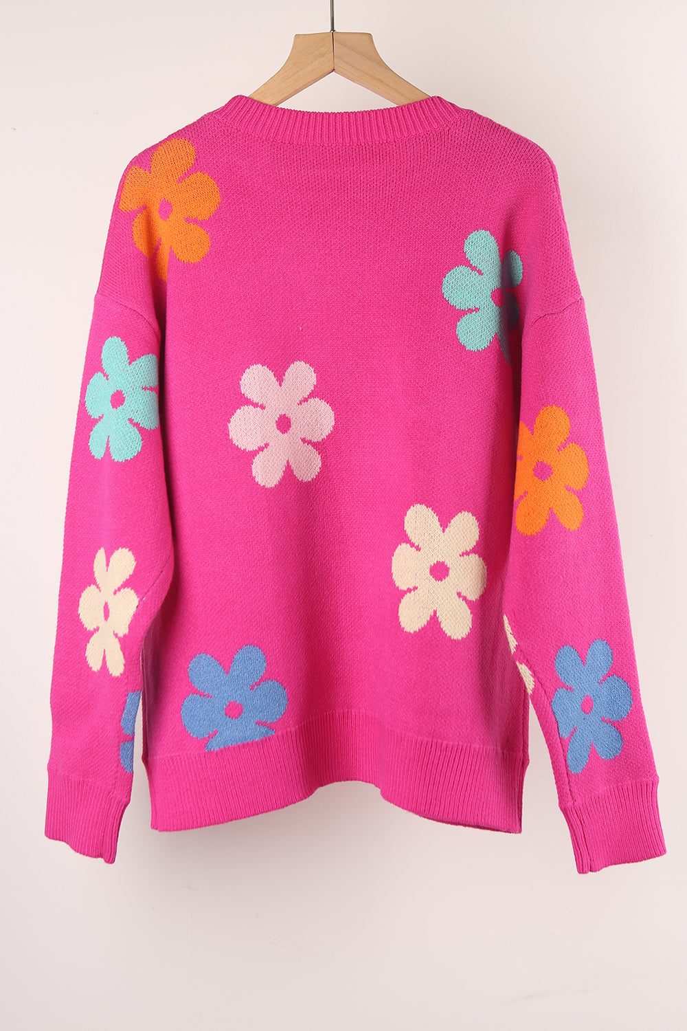 Autumn Winter Sweater Floral Color Block Crew Neck All Matching Sweater