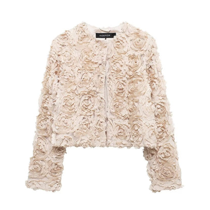 Autumn Winter Women Clothing Short Personalized Texture Floral Jacket Coat