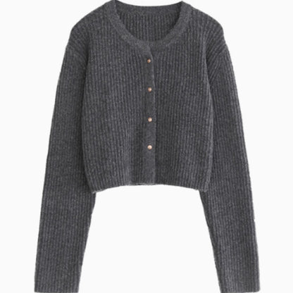 Nouveau cardigan tricoté simple à col rond d'automne doux et collant