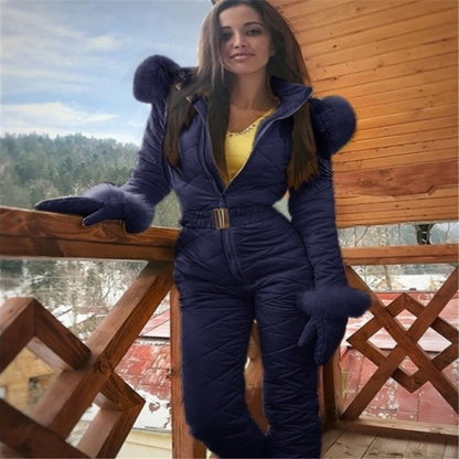 Combinaison de Ski pour femme, manteau à capuche, combinaison de sport de plein air, fermeture éclair, mode hiver