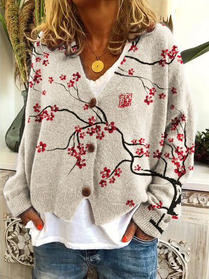 Abstract Printing Casual Cloak Coat Cardigan Sweater