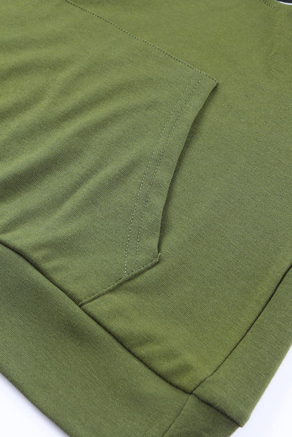 Sweat à capuche vert patchwork à rayures et demi-zip