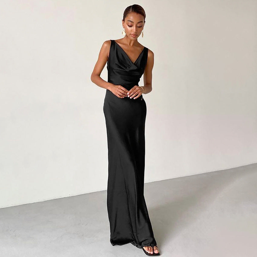 Robe élégante en satin taille haute pour femme