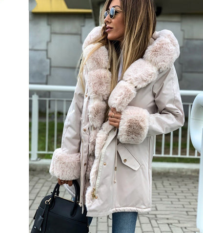 Winter mid-length pie overcoming thick fur collar furry coat women