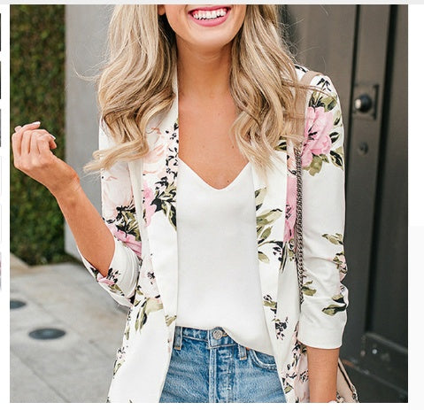 AliExpress Amazon Spring New Women's Long Sleeve Print Pocket Small Blazer Spot