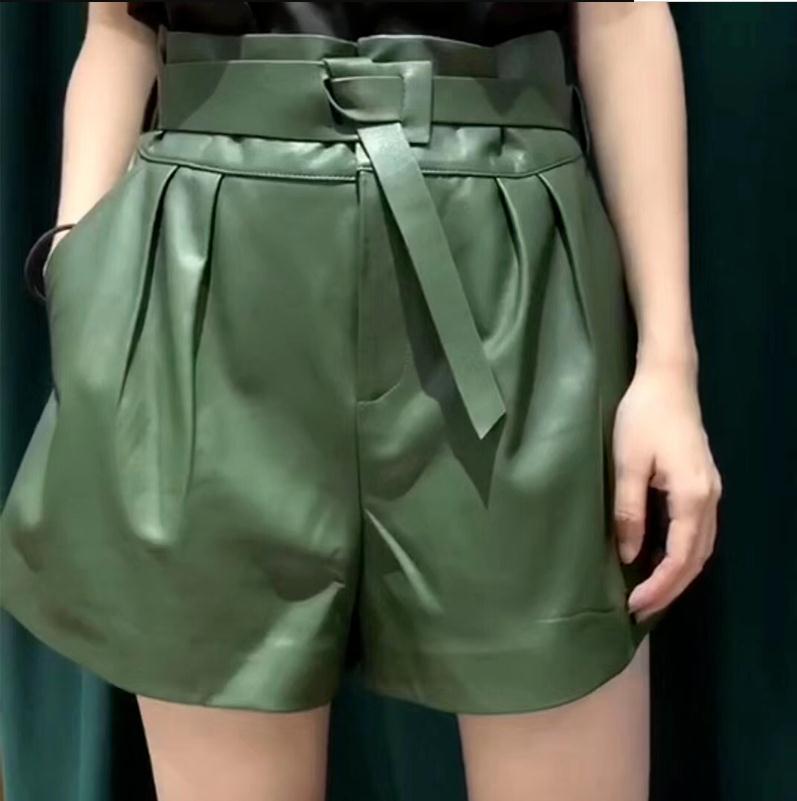 Short Harajuku en cuir véritable pour femme