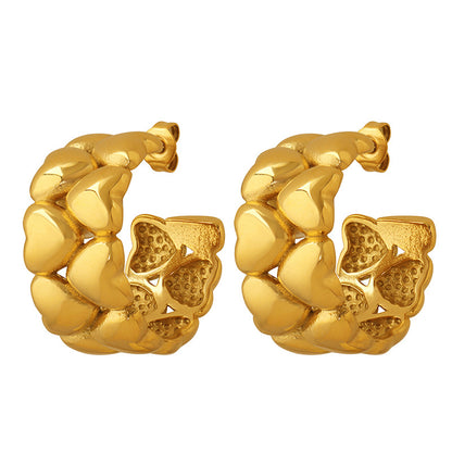 18K Gold Fashion Simple C-shaped Heart Design Light Luxury Style Earrings