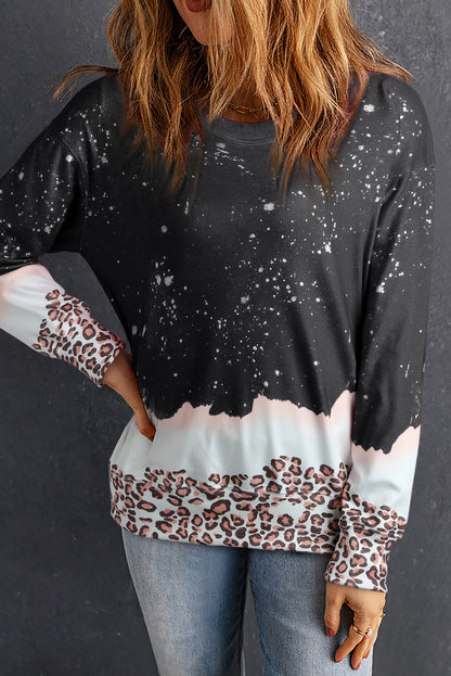 Fiery Red Leopard Bleached Pullover Sweatshirt