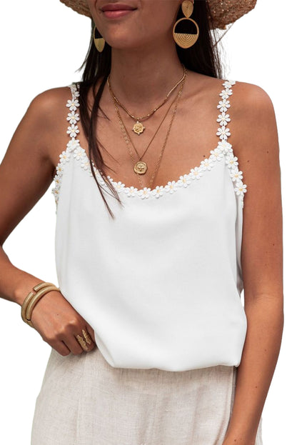 Apricot Solid Daisy Flower Straps Cami Top