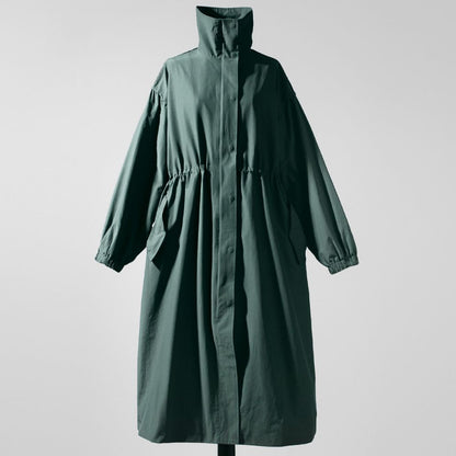 Autumn New Long Windbreaker Korean Style Stand Collar Drawstring Waist-controlled Long Sleeves Loose Trench Coat