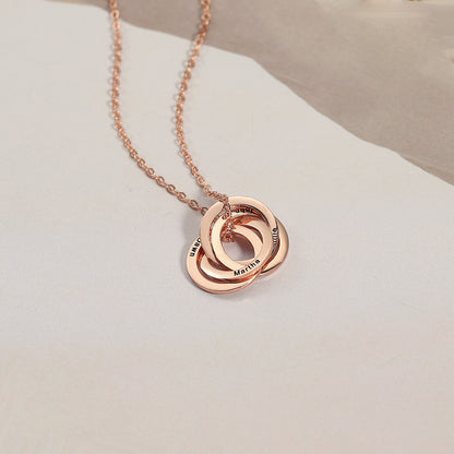 Trendy Fashion Three Circle Interlocking Customizable Name Design Light Luxury Style Necklace