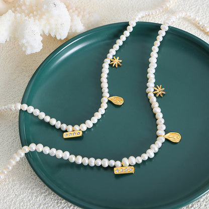 18K gold exquisite simple pearls with irregular shape design versatile necklace